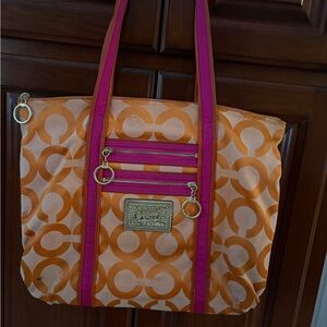 Coach poppy Orange and Pink Tote Bag